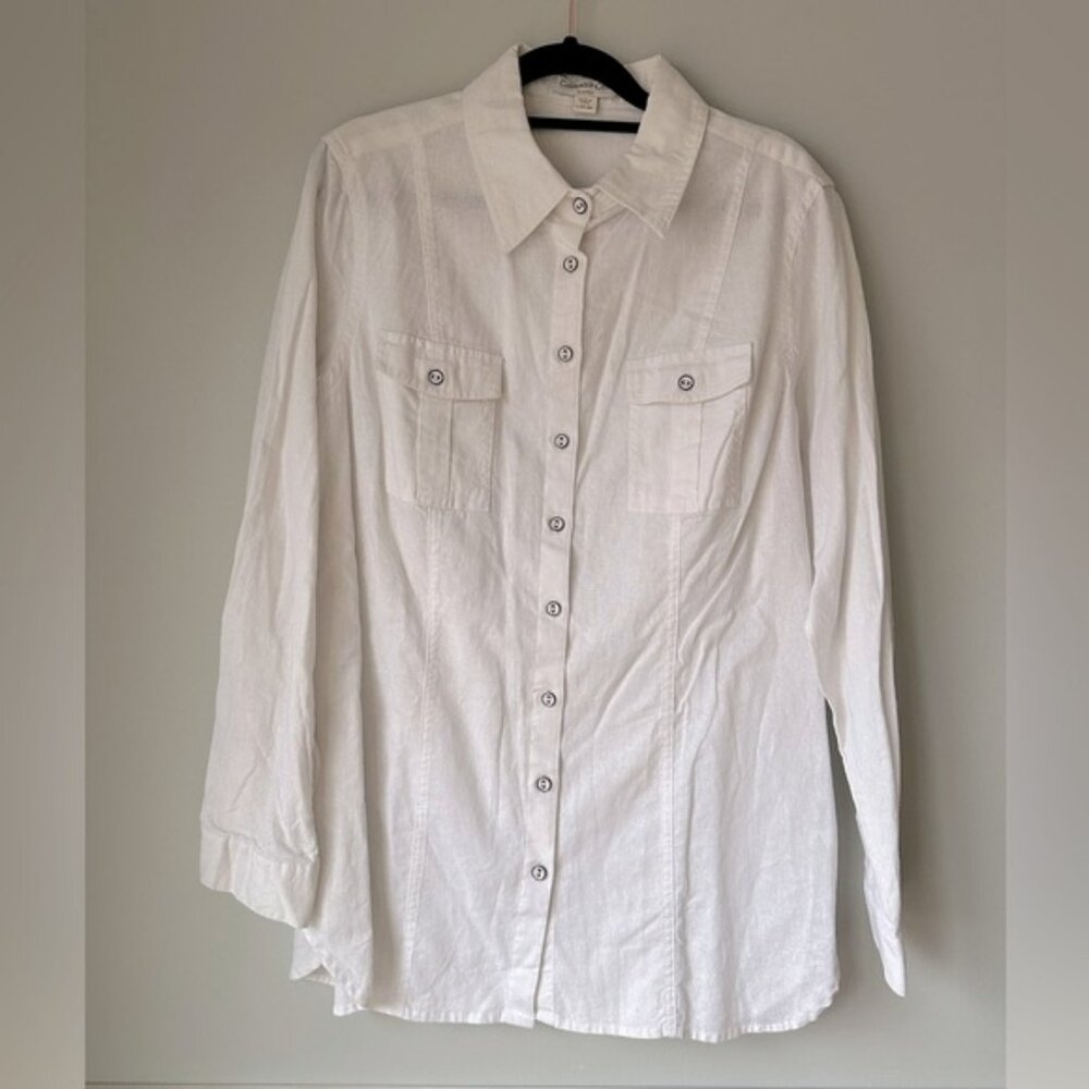 Coldwater creek Classic White Button-Up Shirt size 14/16 linen Cotton blend